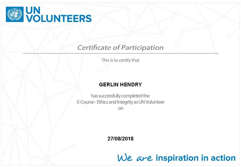 Gerlin Hendry - U.N. volunteering course