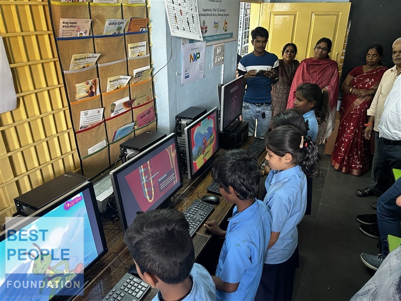 Close-up of students working on computers